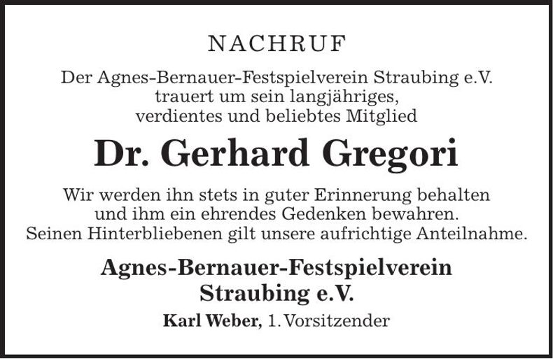 Traueranzeige Gerhard Gregori