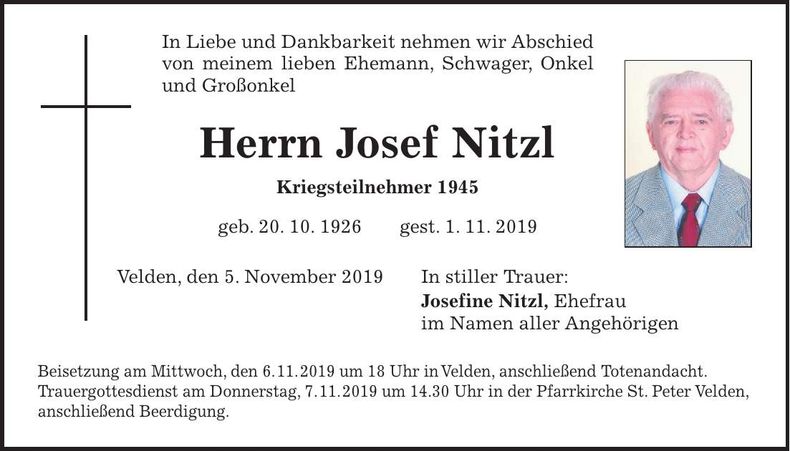 Traueranzeige Josef Nitzl