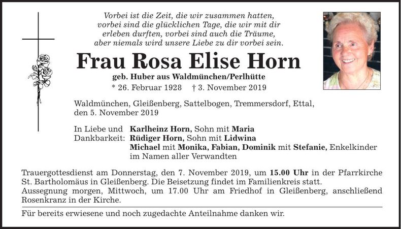 Traueranzeige Rosa Elise Horn