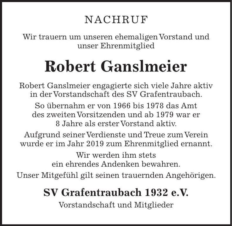 Traueranzeige Robert Ganslmeier