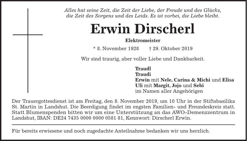 Traueranzeige Erwin Dirscherl