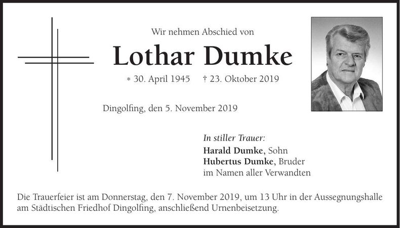 Traueranzeige Lothar Dumke
