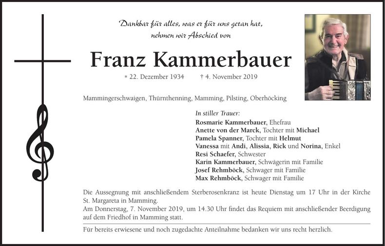 Traueranzeige Franz Kammerbauer