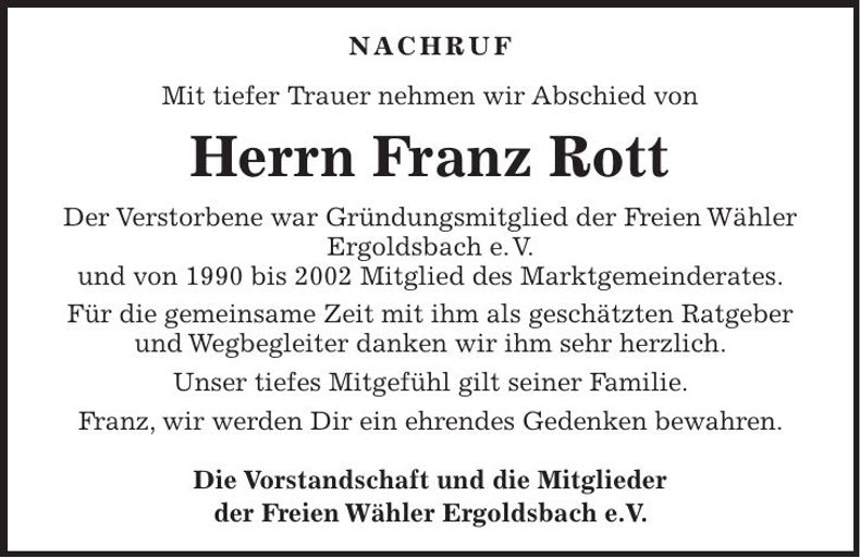 Traueranzeige Franz Rott
