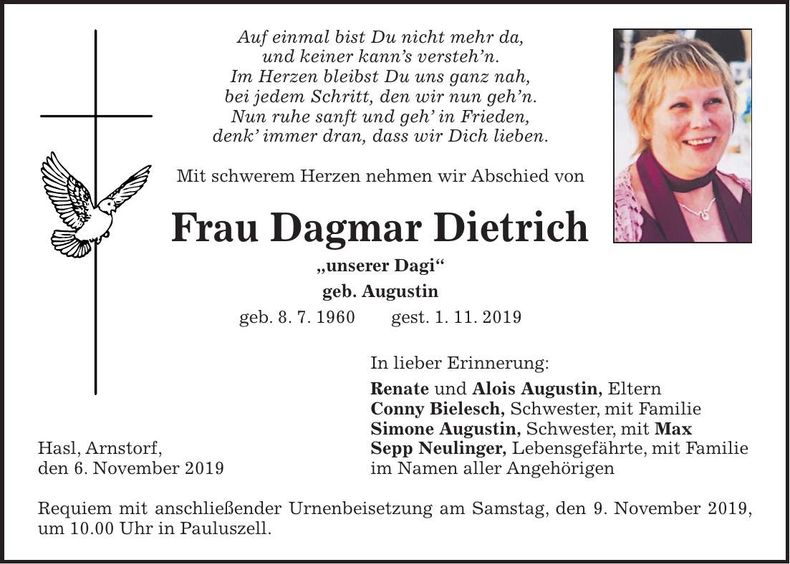 Traueranzeige Dagmar Dietrich