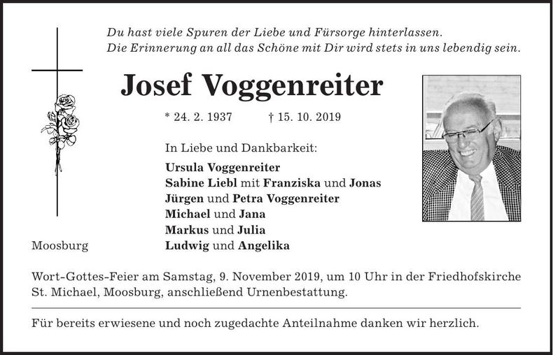 Traueranzeige Josef Voggenreiter
