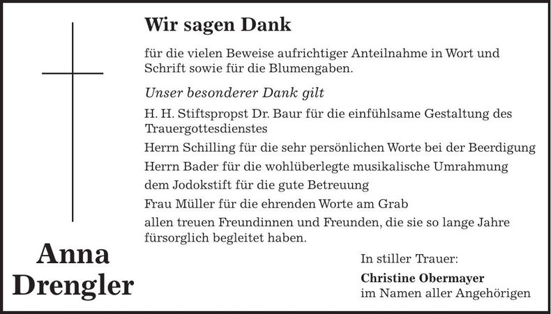 Traueranzeige Anna Drengler