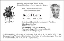 Traueranzeige Adolf Lenz