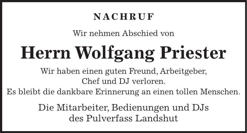 Traueranzeige Wolfgang Priester