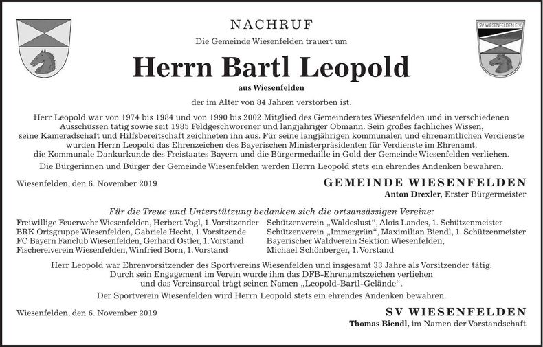 Traueranzeige Bartl Leopold