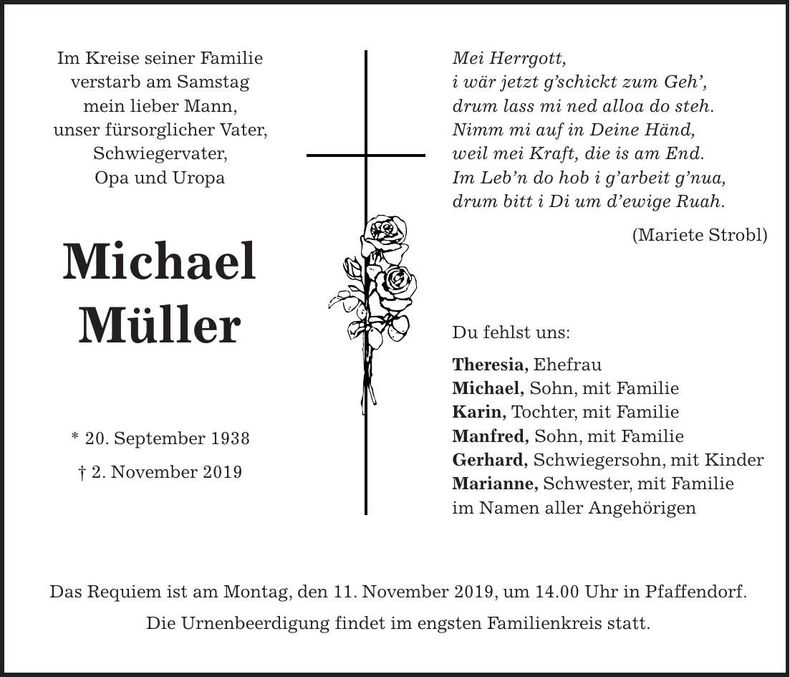 Traueranzeige Michael Müller