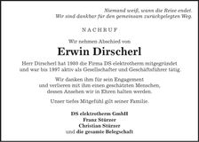Traueranzeige Erwin Dirscherl