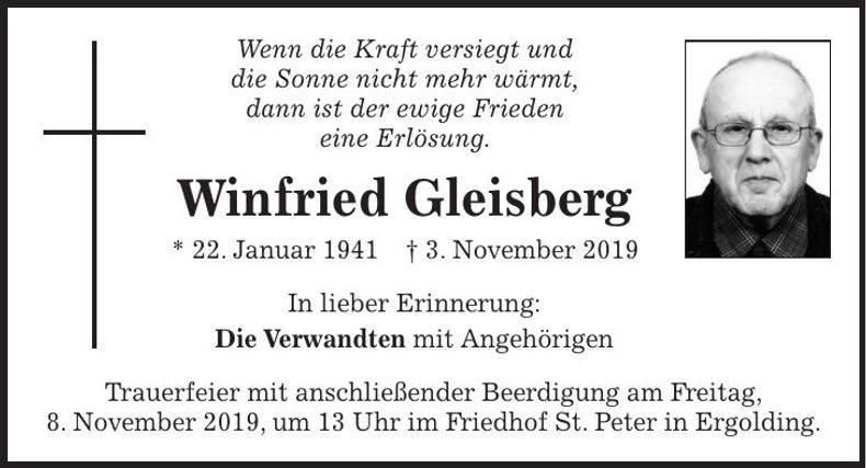 Traueranzeige Winfried Gleisberg