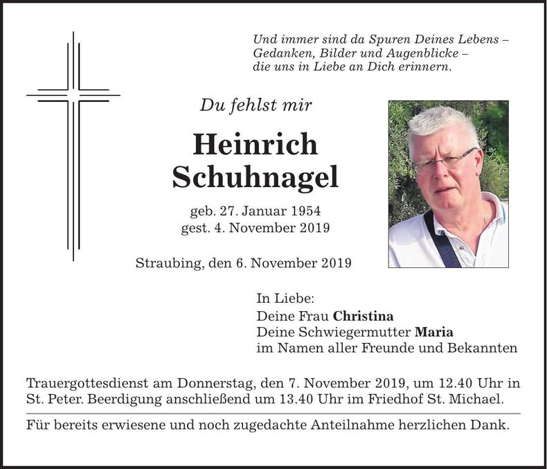 Traueranzeige Heinrich Schuhnagel