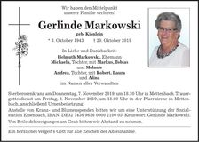 Traueranzeige Gerlinde Markowski