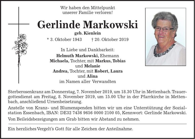 Traueranzeige Gerlinde Markowski