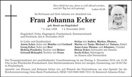 Traueranzeige Ecker Johanna