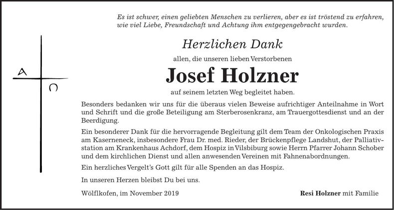 Traueranzeige Josef Holzner