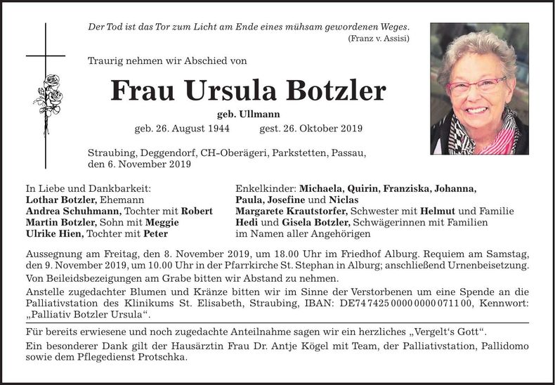 Traueranzeige Ursula Botzler
