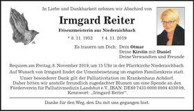 Traueranzeige Irmgard Reiter