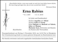 Traueranzeige Erna Rabius