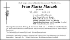 Traueranzeige Maria Marzok