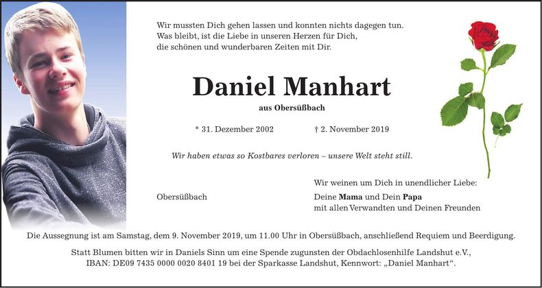 Traueranzeige Daniel Manhart