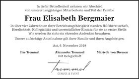 Traueranzeige Elisabeth Bergmaier