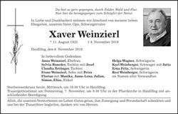 Traueranzeige Xaver Weinzierl