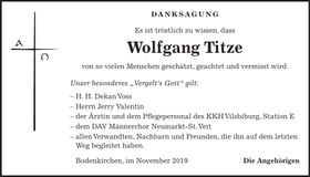 Traueranzeige Wolfgang Titze
