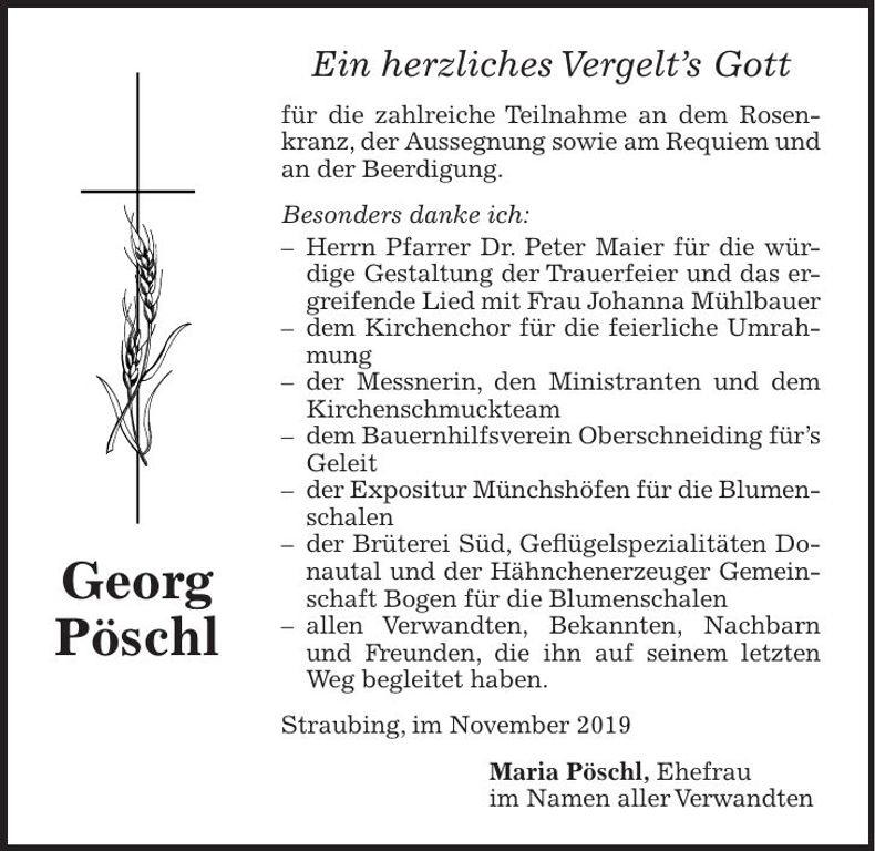 Traueranzeige Georg Pöschl