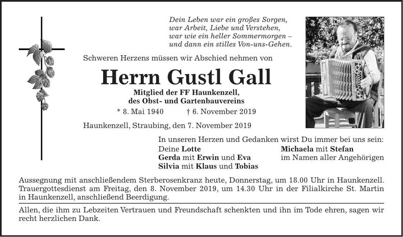 Traueranzeige August Gall