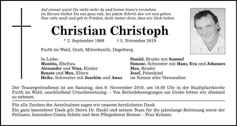 Traueranzeige Christian Christoph