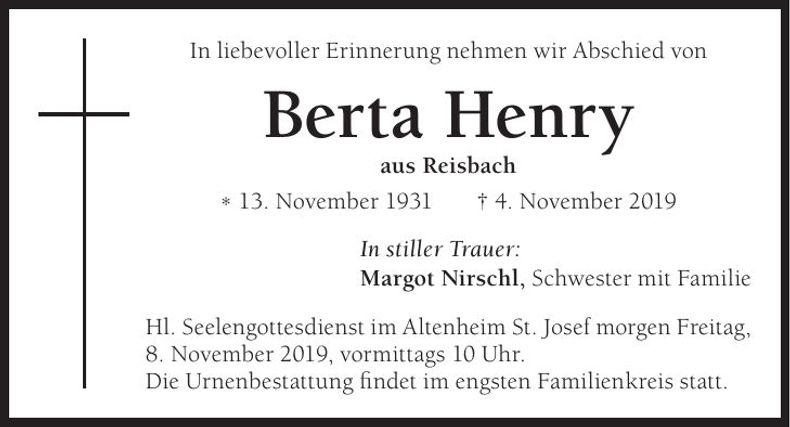 Traueranzeige Berta Henry