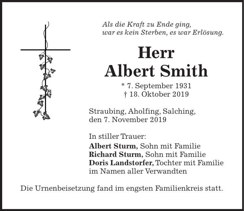 Traueranzeige Albert Smith