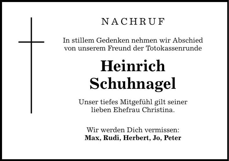 Traueranzeige Heinrich Schuhnagel