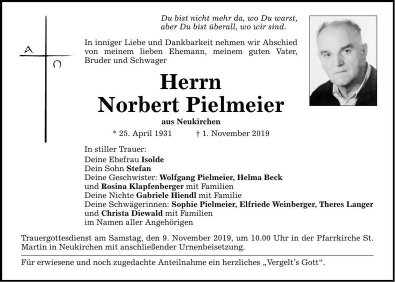 Traueranzeige Pielmeier Norbert