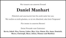 Traueranzeige Daniel Manhart
