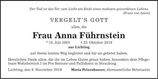 Traueranzeige Anna Führnstein