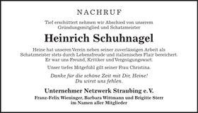 Traueranzeige Heinrich Schuhnagel