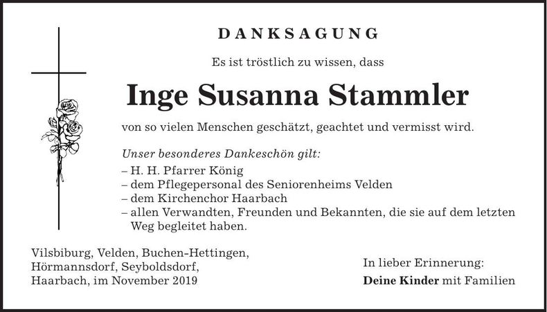 Traueranzeige Inge Susanna Stammler