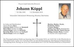 Traueranzeige Johann Köppl