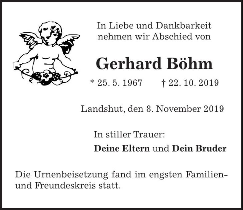 Traueranzeige Gerhard Böhm