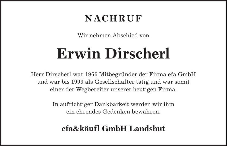 Traueranzeige Erwin Dirscherl