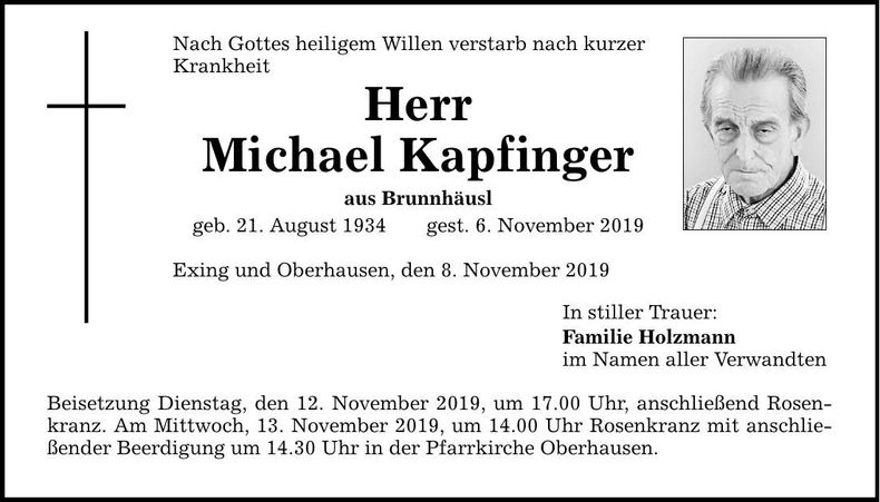 Traueranzeige Michael Kapfinger