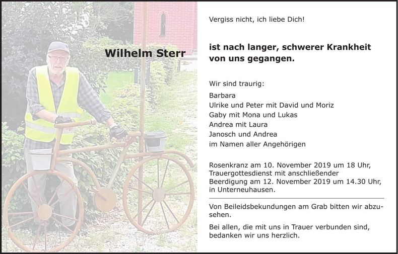Traueranzeige Wilhelm Sterr
