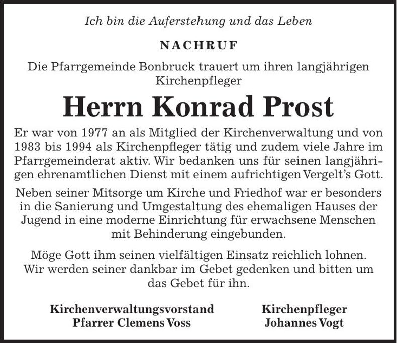 Traueranzeige Konrad Prost
