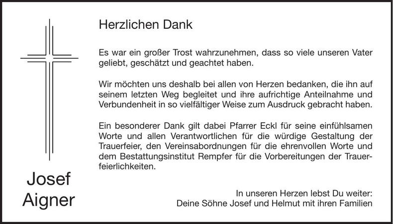 Traueranzeige Josef Aigner