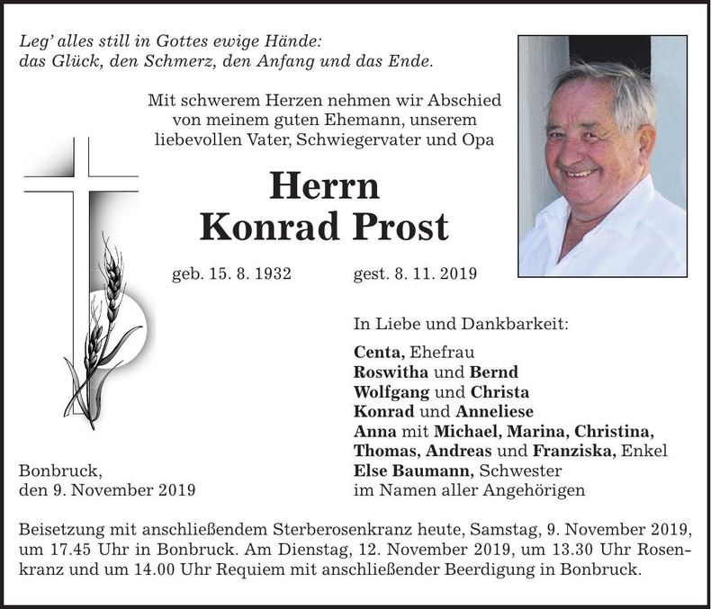 Traueranzeige Konrad Prost
