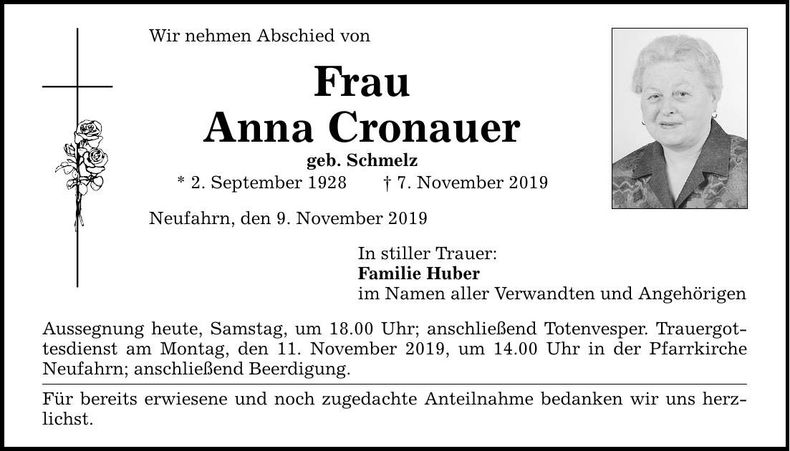 Traueranzeige Anna Cronauer